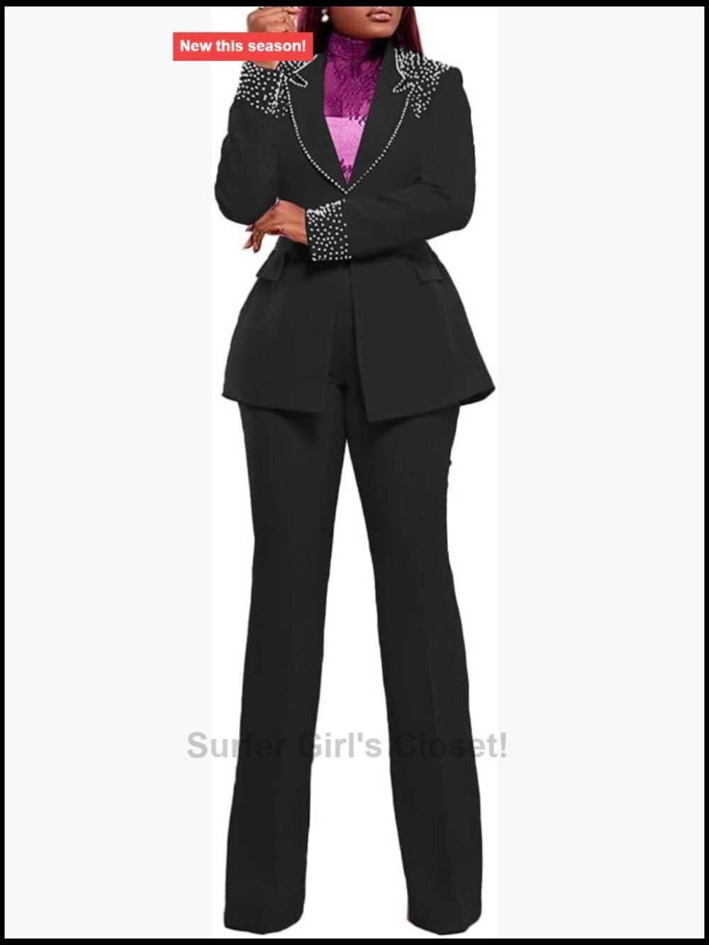 2 Piece Blazer and Wide Leg Pants Set Business Casual Suit